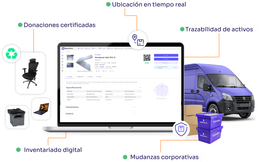 Panel de SpaceGuru Cloud con los activos de una empresa inventariados